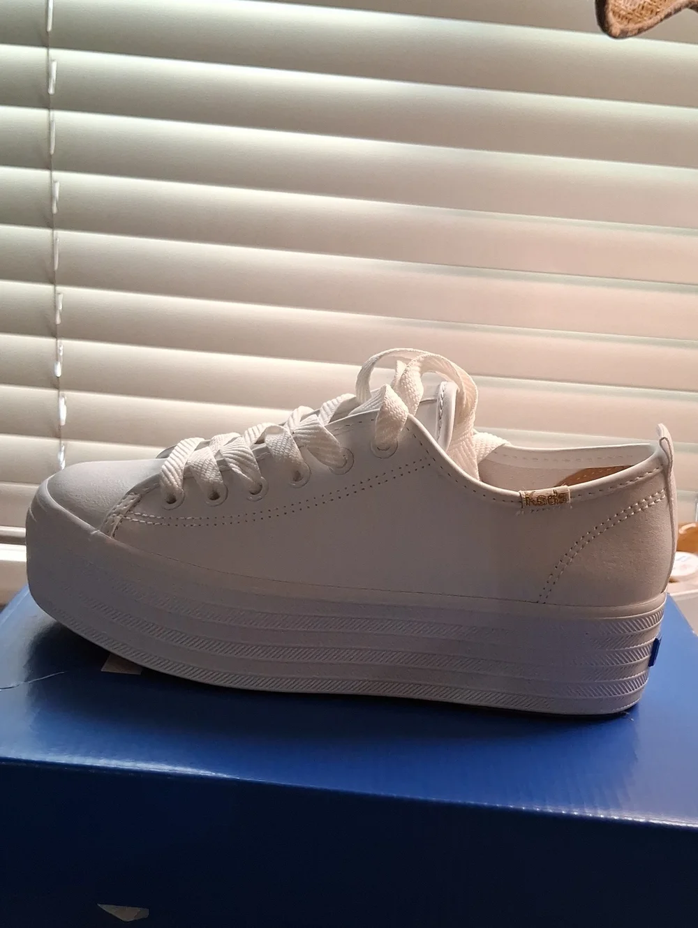 Keds White LEATHER Platform Triple-Stack Lace-Up Sneakers